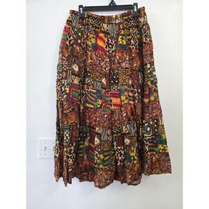 Bohemian Patchwork Maxi Skirt 100% Cotton India Ethnic Style Large Colorful Vibr